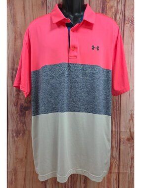 Under Armour Mens Playoff Polo XXL Pink/Navy/Gray Colorblock